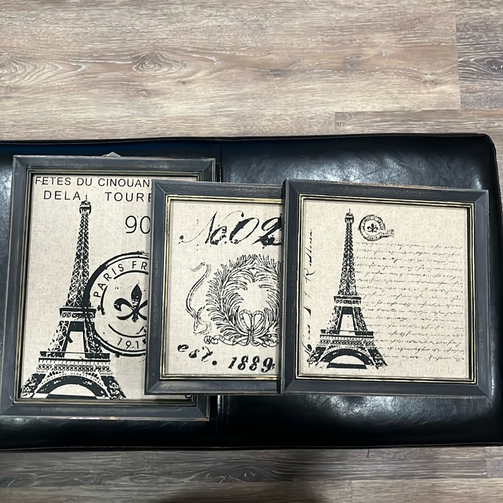 Decorative printed canvas wooden frame set of 3 color black with gold detailing